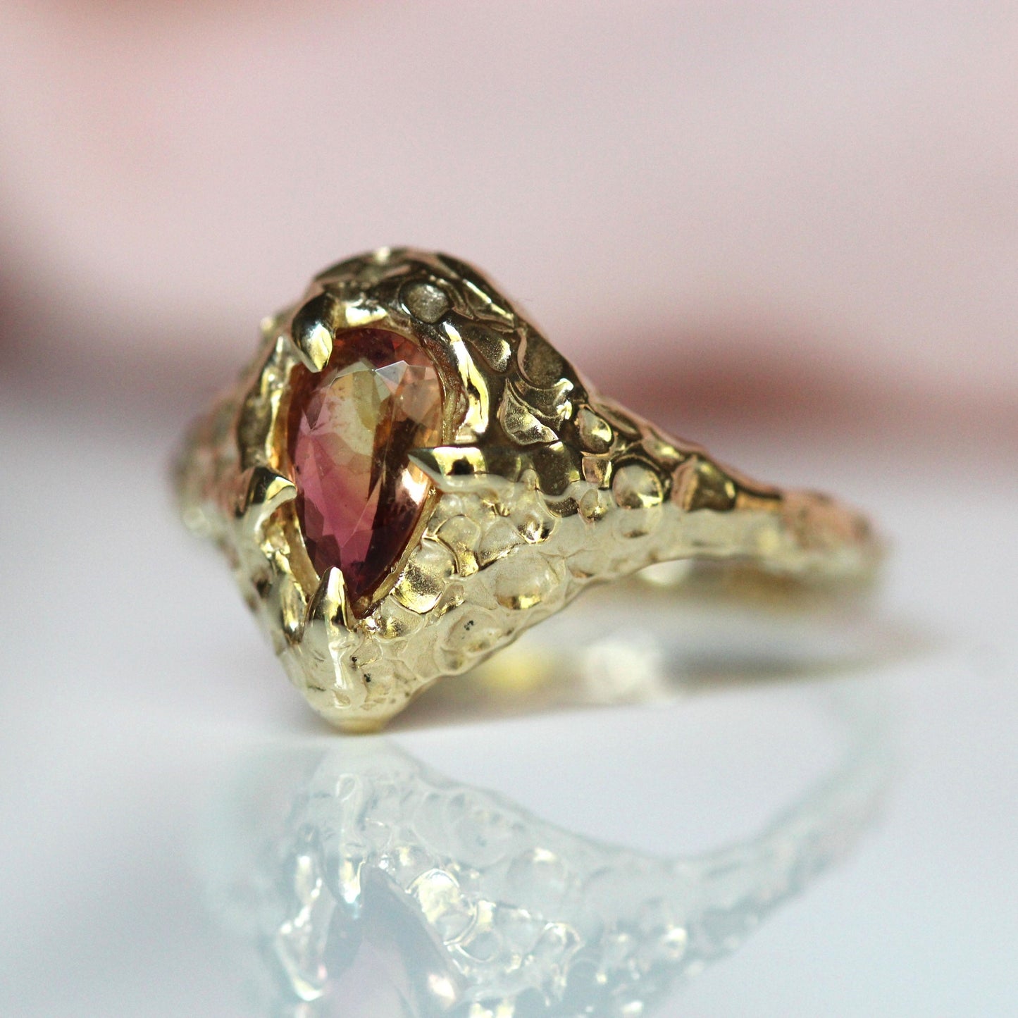 10K Peach Tourmaline “Sunny Rainfall” Ring- OOAK