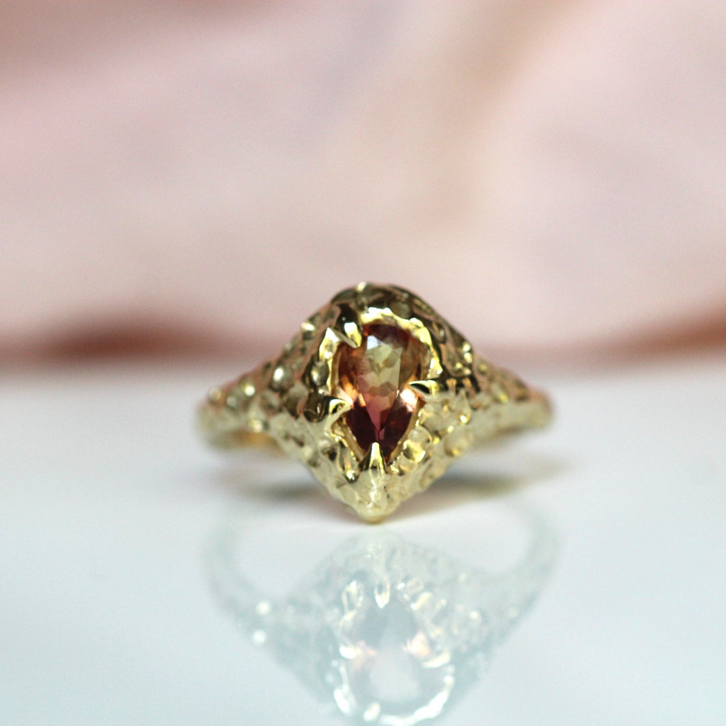 10K Peach Tourmaline “Sunny Rainfall” Ring- OOAK