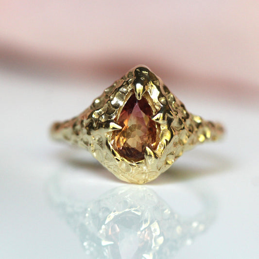 10K Peach Tourmaline “Sunny Rainfall” Ring- OOAK