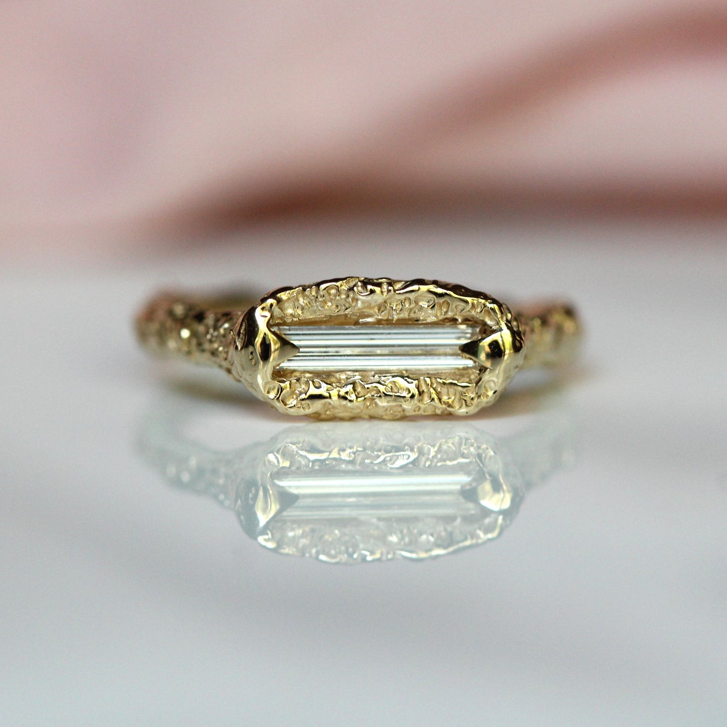 10K Elongated Diamond Baguette Ring- OOAK