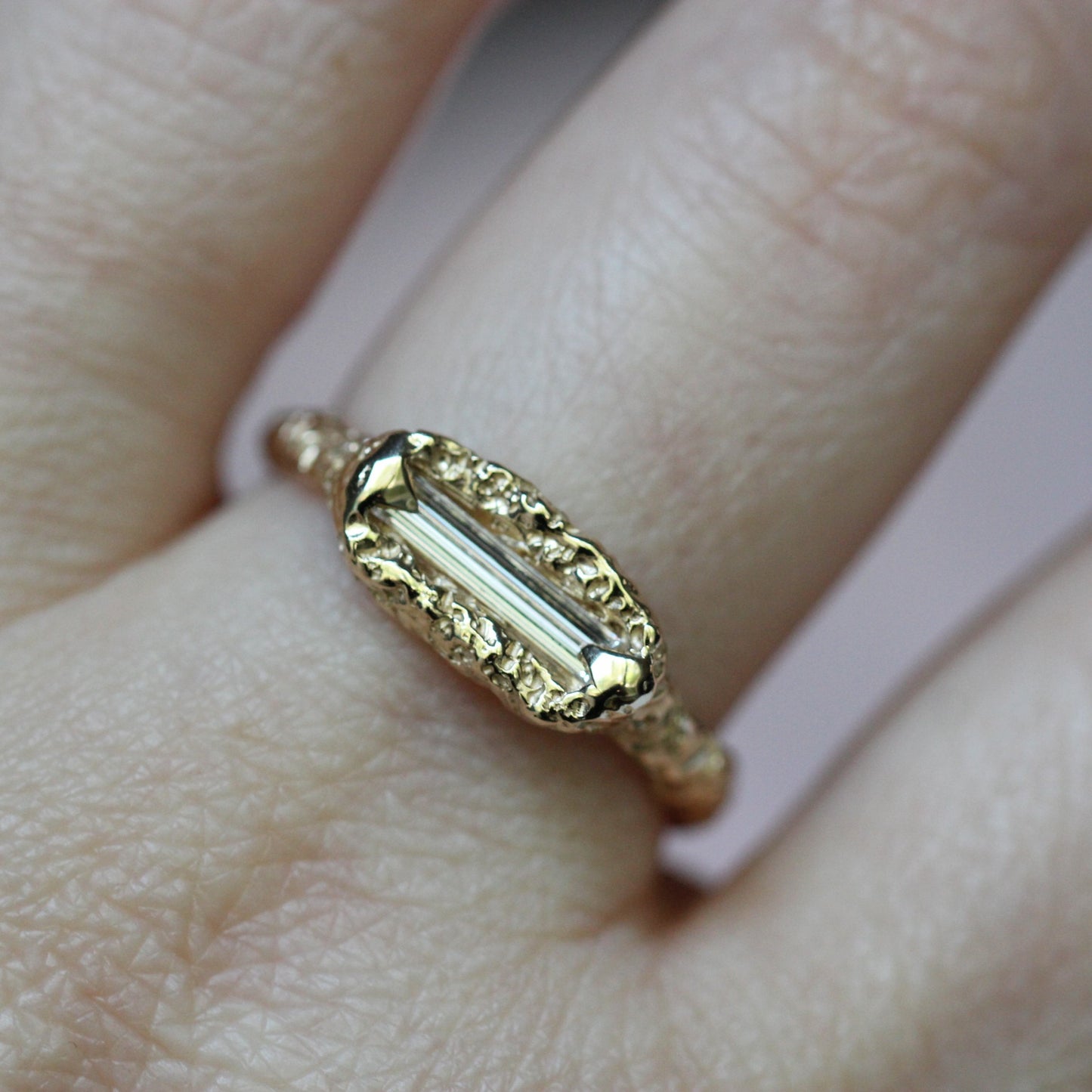 10K Elongated Diamond Baguette Ring- OOAK