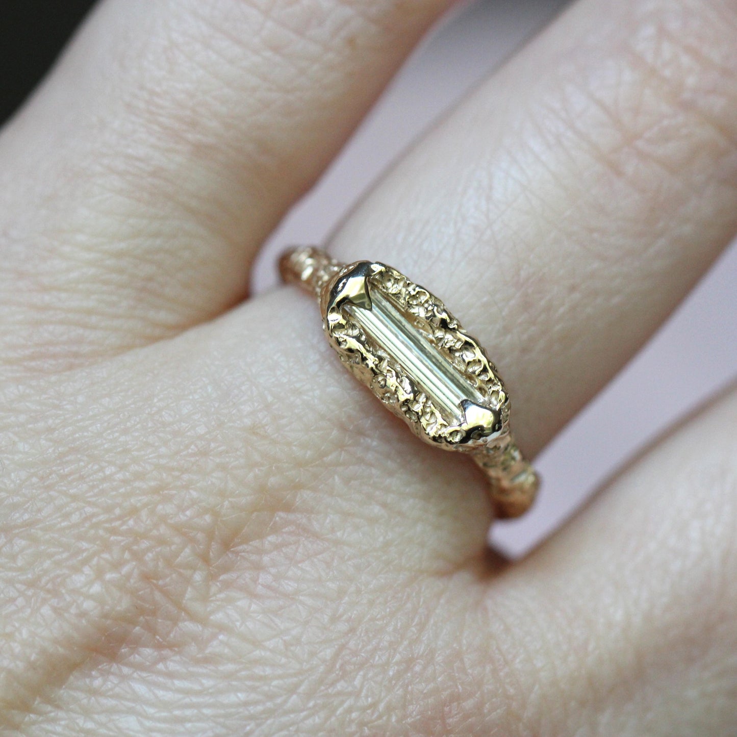 10K Elongated Diamond Baguette Ring- OOAK