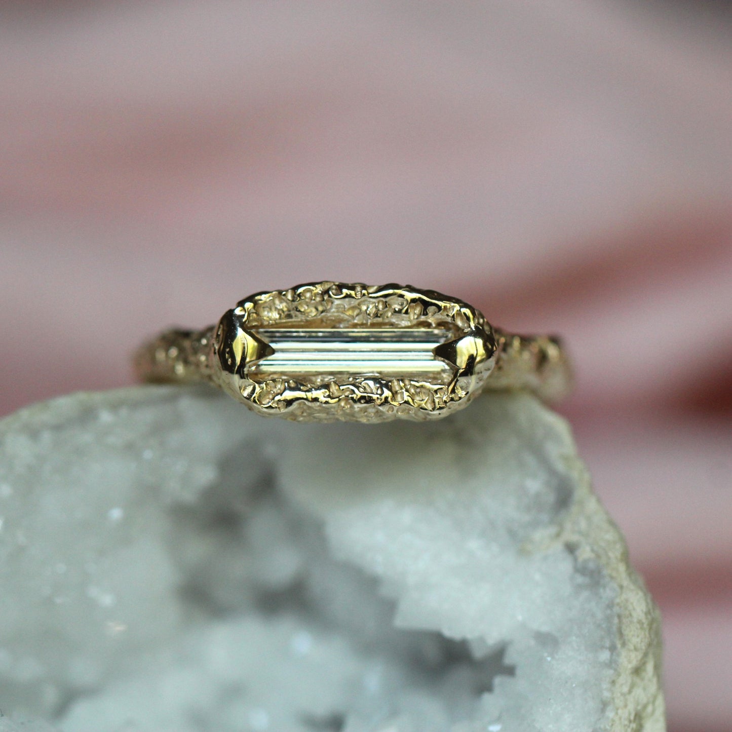 10K Elongated Diamond Baguette Ring- OOAK