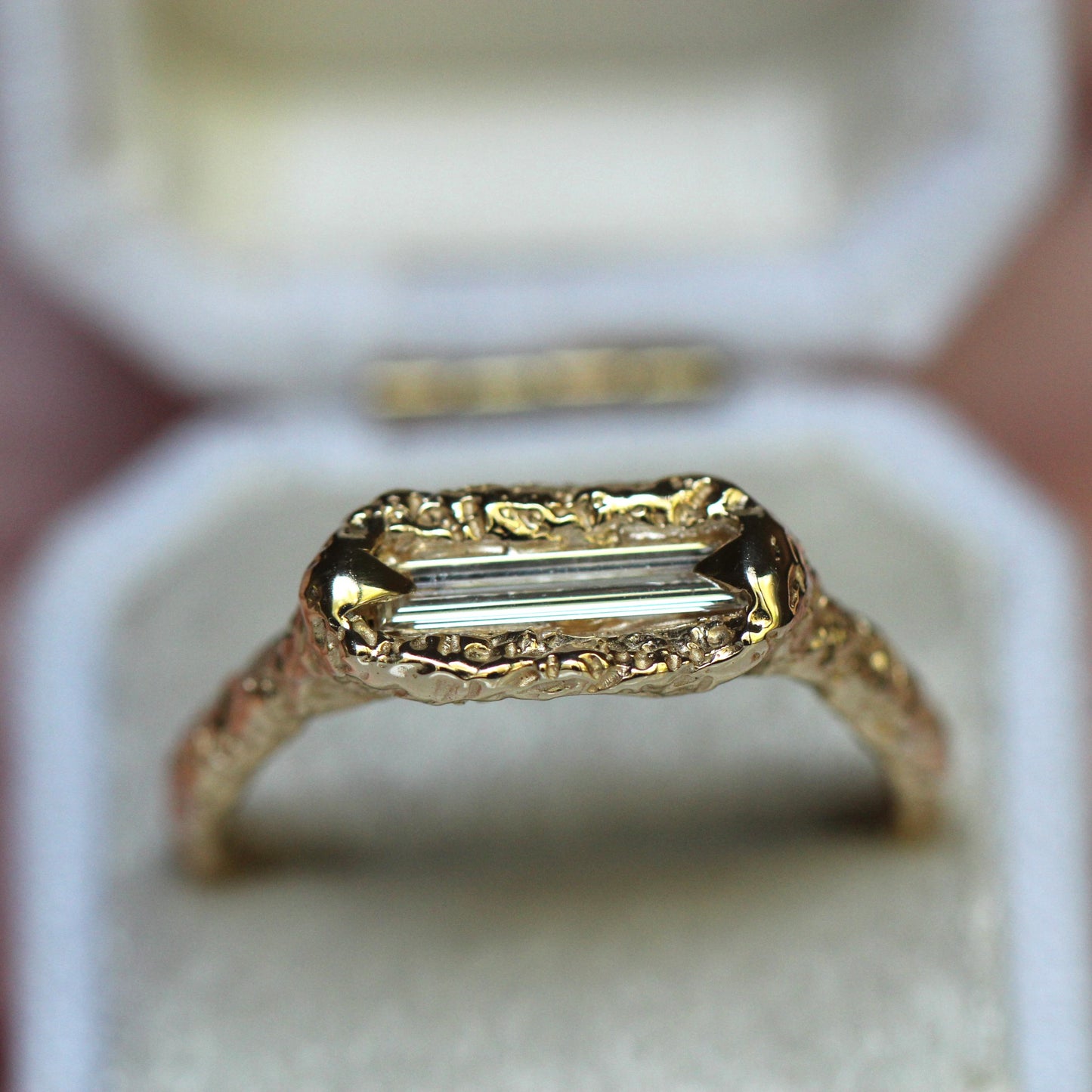 10K Elongated Diamond Baguette Ring- OOAK