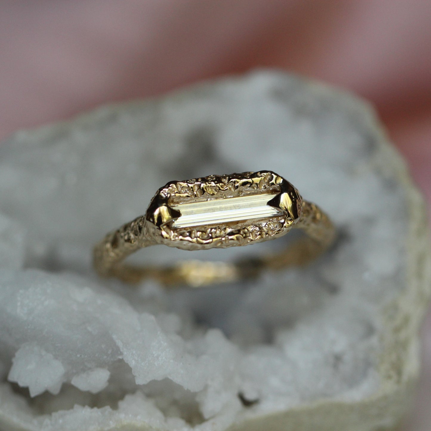 10K Elongated Diamond Baguette Ring- OOAK