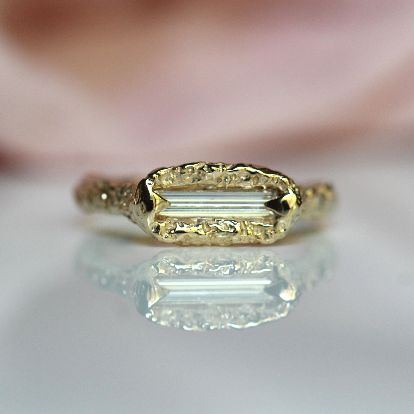 10K Elongated Diamond Baguette Ring- OOAK