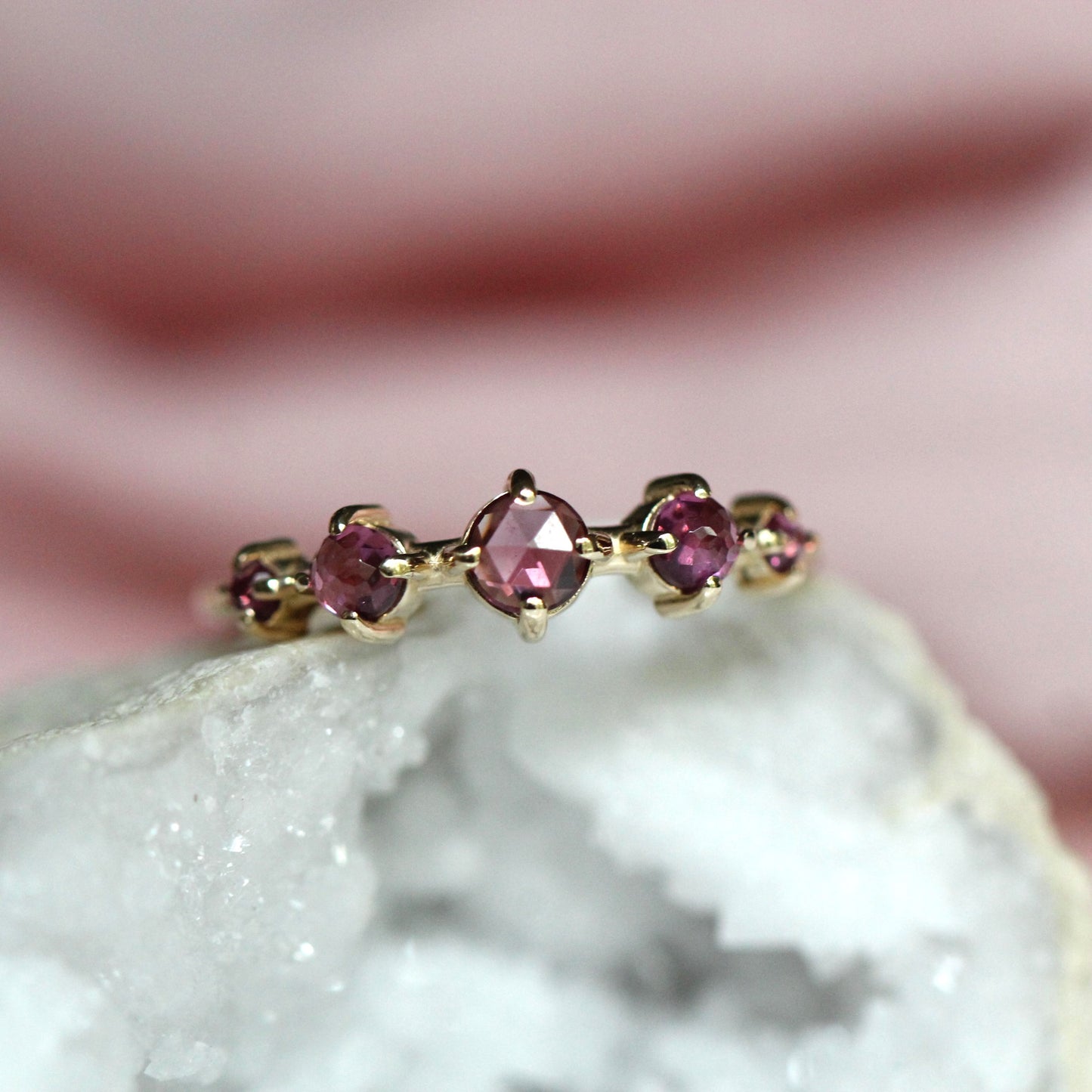 Rhodolite Garnet Row Ring