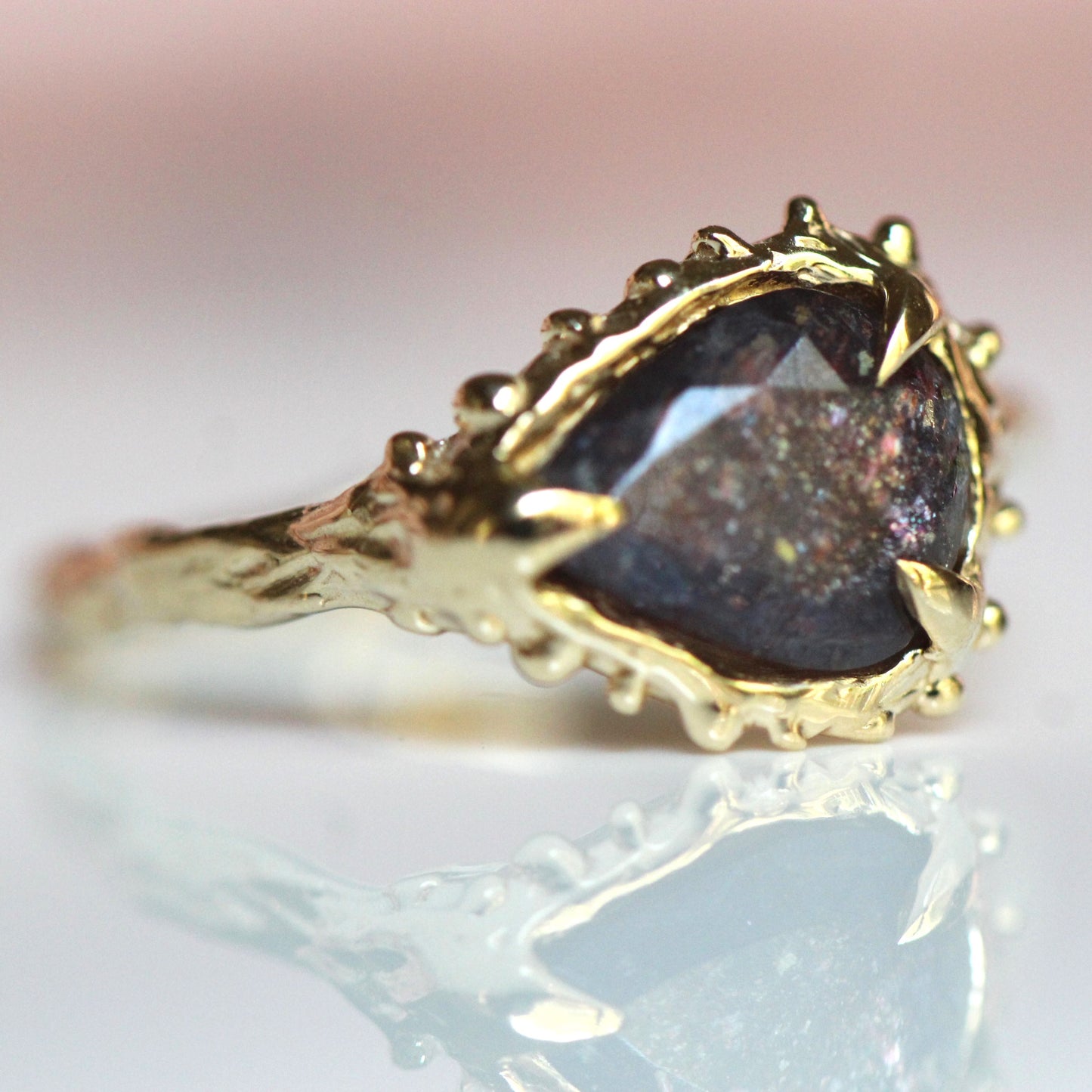 Iolite sunstone Pear ring