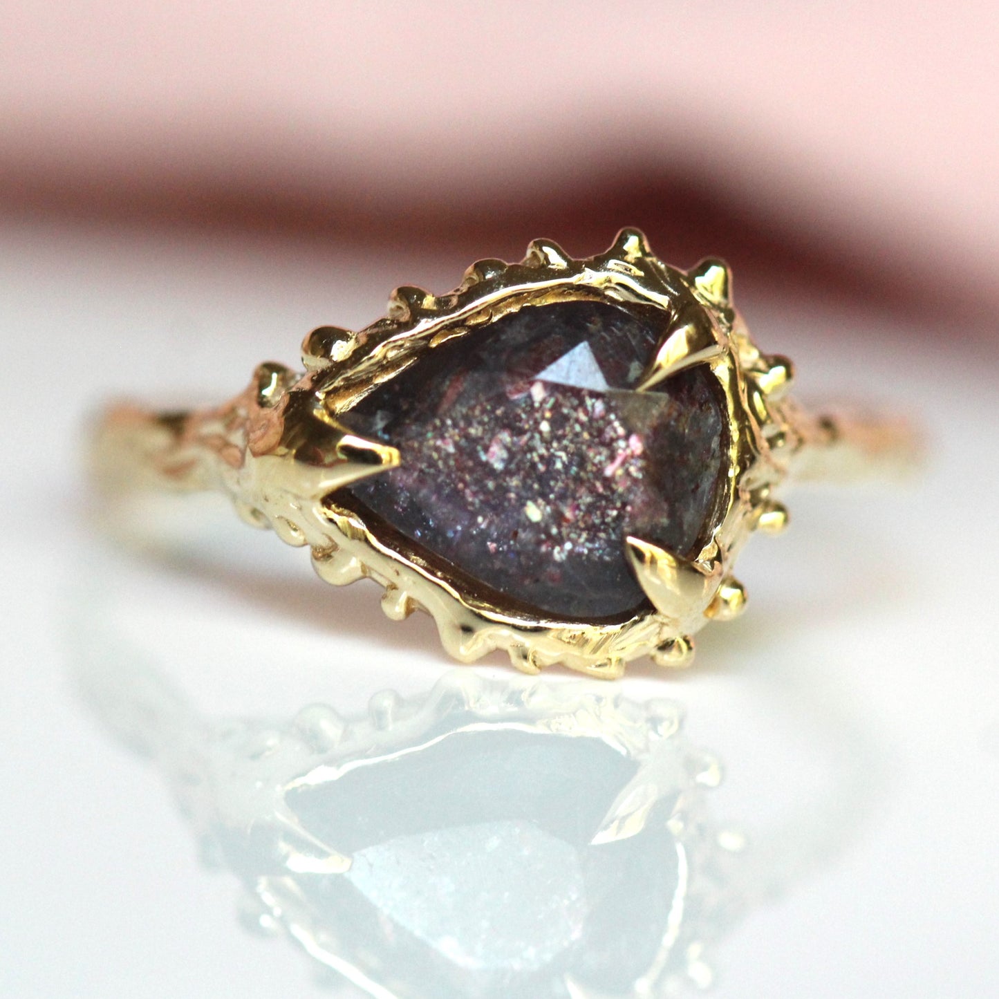 Iolite sunstone Pear ring