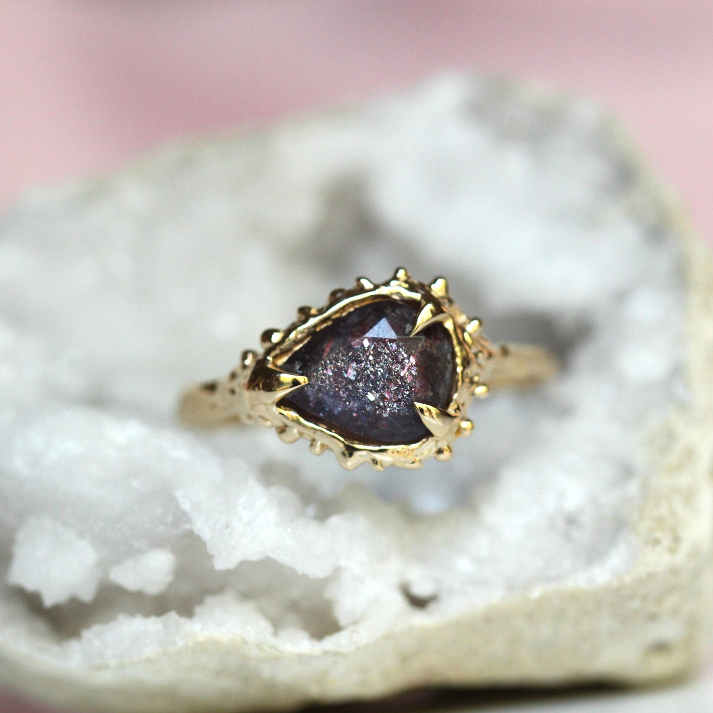 Iolite sunstone Pear ring