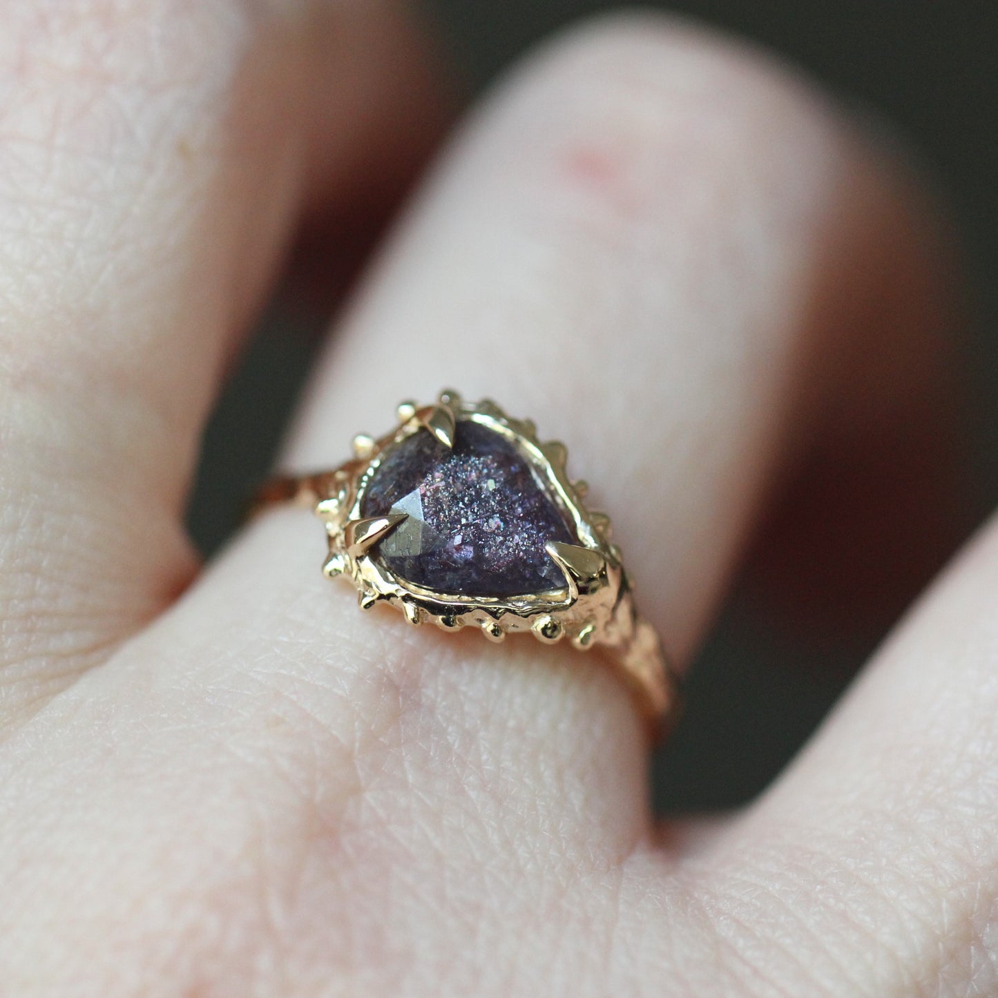 Iolite sunstone Pear ring