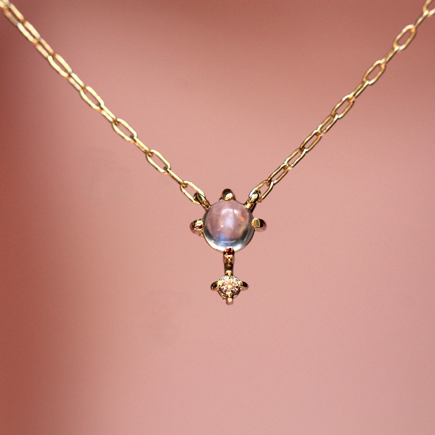 Moonstone Diamond Love Drop Necklace