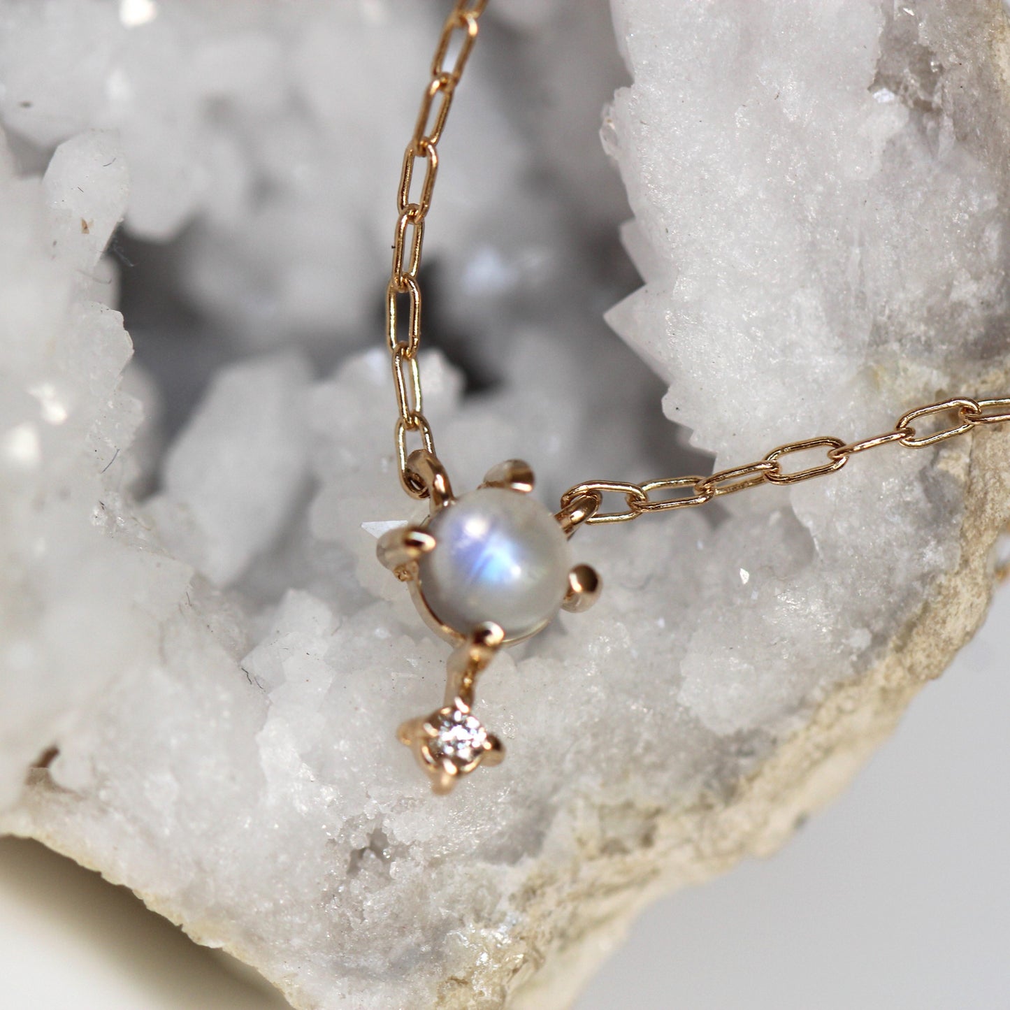 Moonstone Diamond Love Drop Necklace