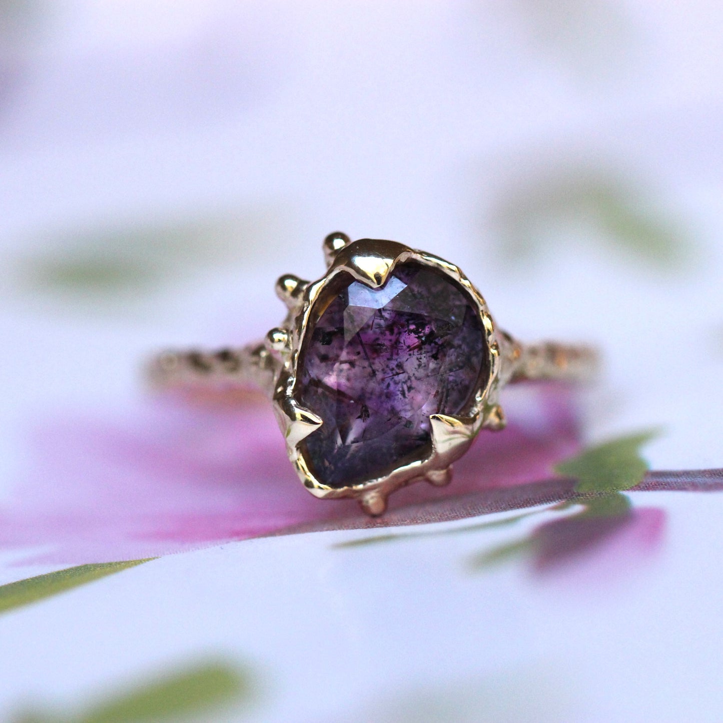 10K Tilted Melody Stone Ring- OOAK