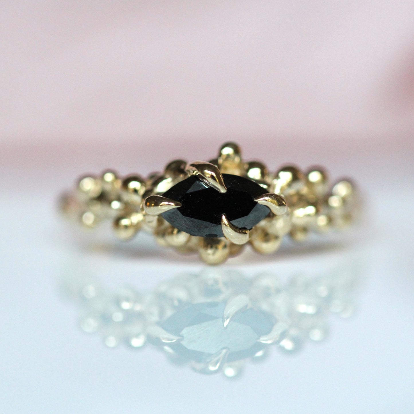 10K Gold Black Diamond Droplet Ring- OOAK