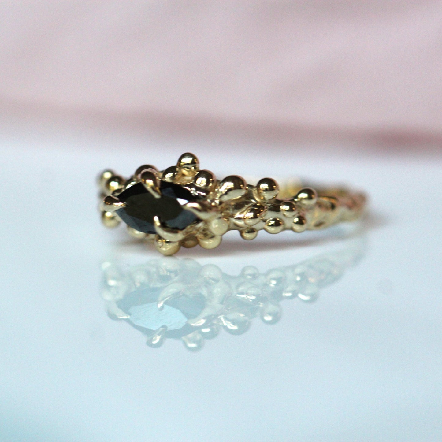 10K Gold Black Diamond Droplet Ring- OOAK