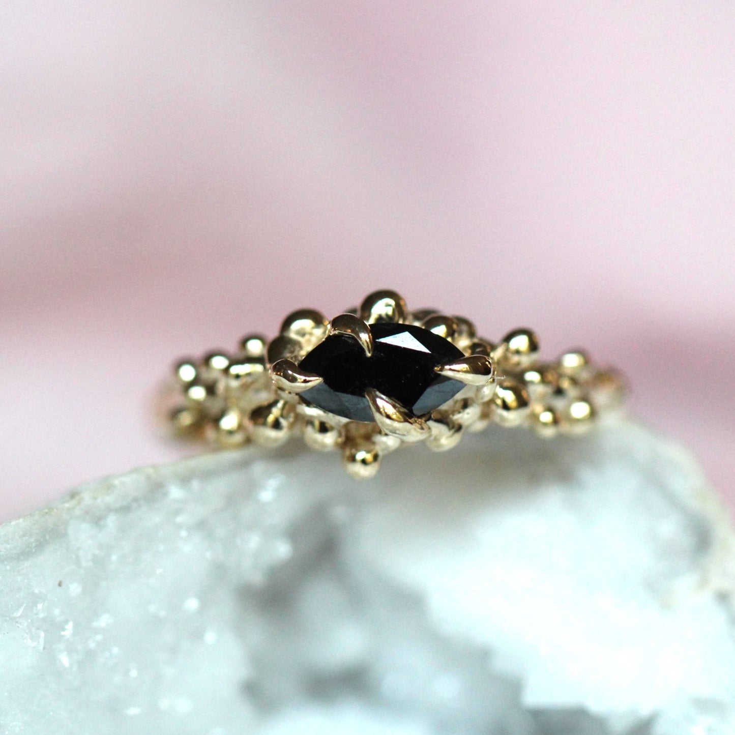 10K Gold Black Diamond Droplet Ring- OOAK