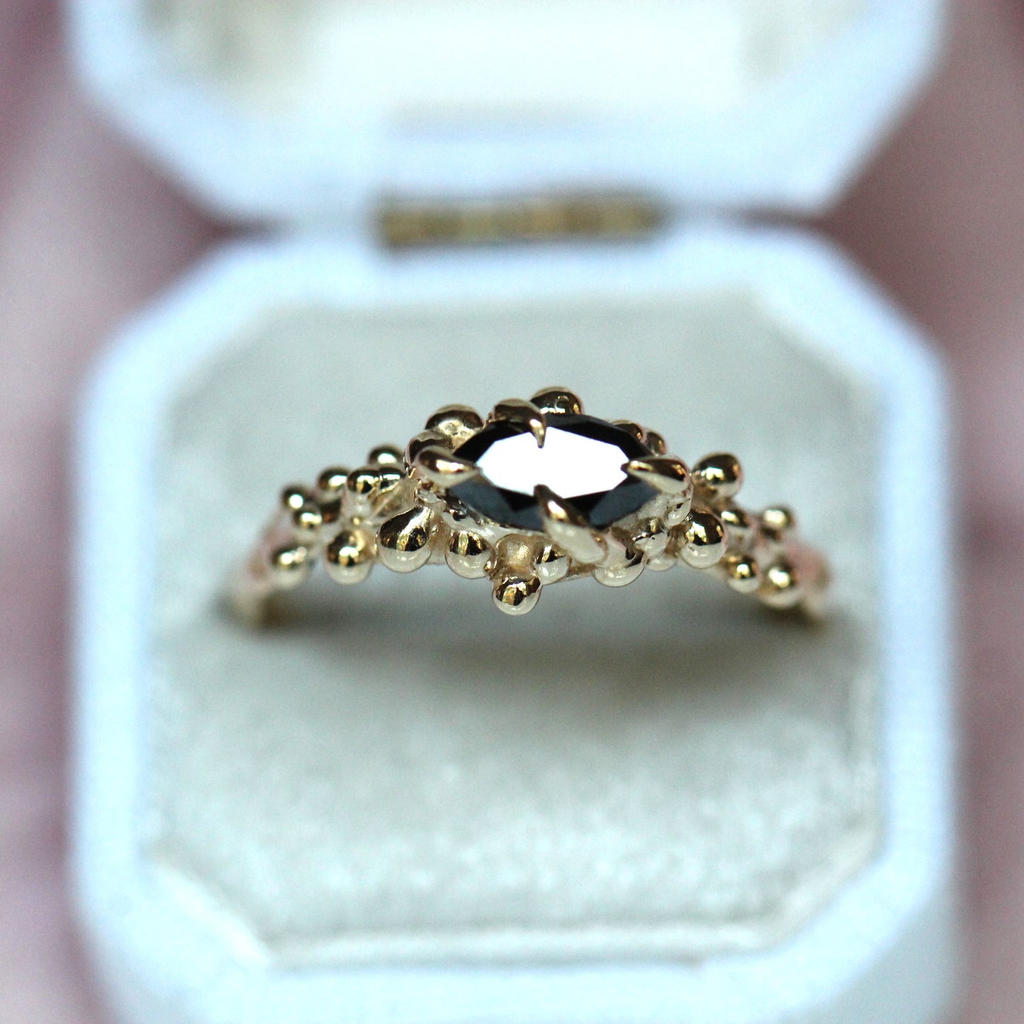 10K Gold Black Diamond Droplet Ring- OOAK