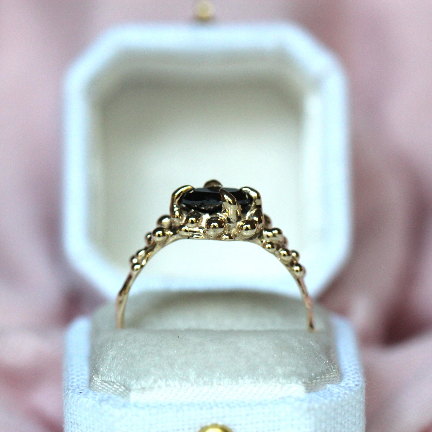 10K Gold Black Diamond Droplet Ring- OOAK