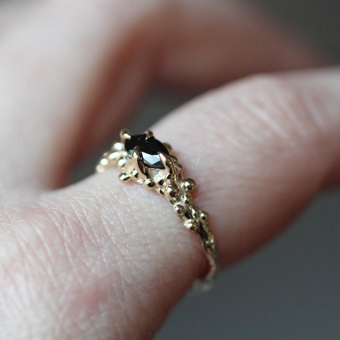 10K Gold Black Diamond Droplet Ring- OOAK