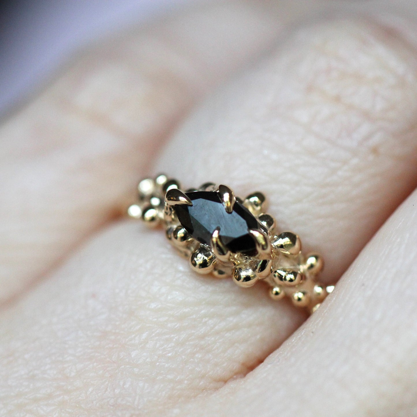 10K Gold Black Diamond Droplet Ring- OOAK