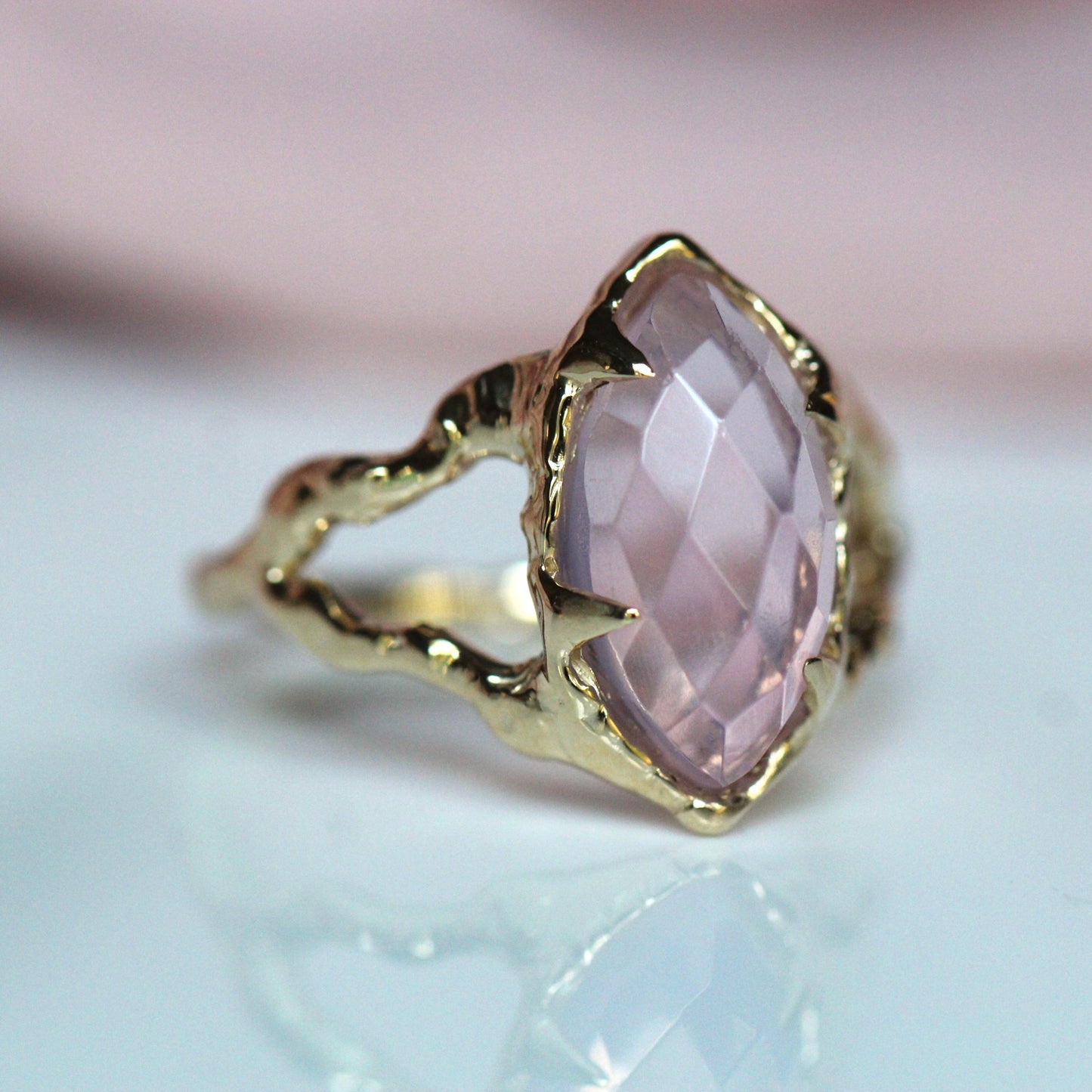 10K Lavender Quartz Split Shank Ring- OOAK