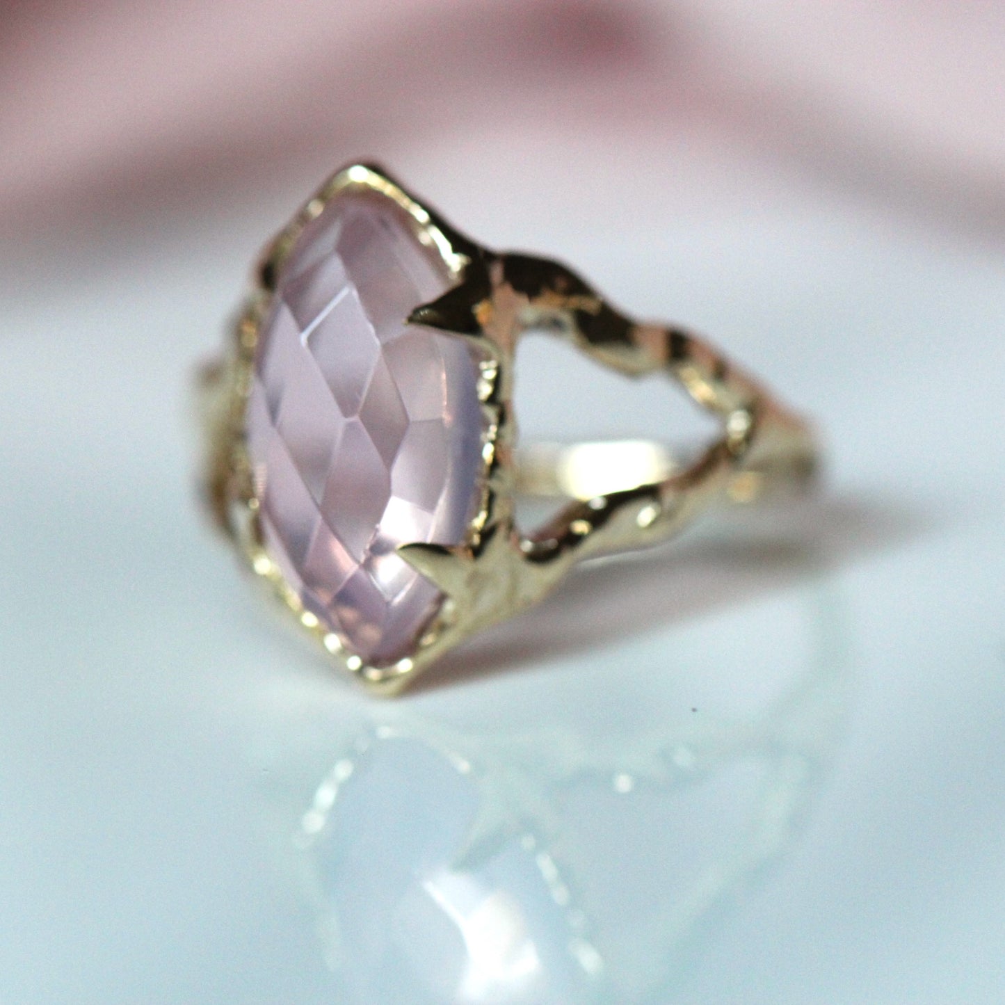 10K Lavender Quartz Split Shank Ring- OOAK