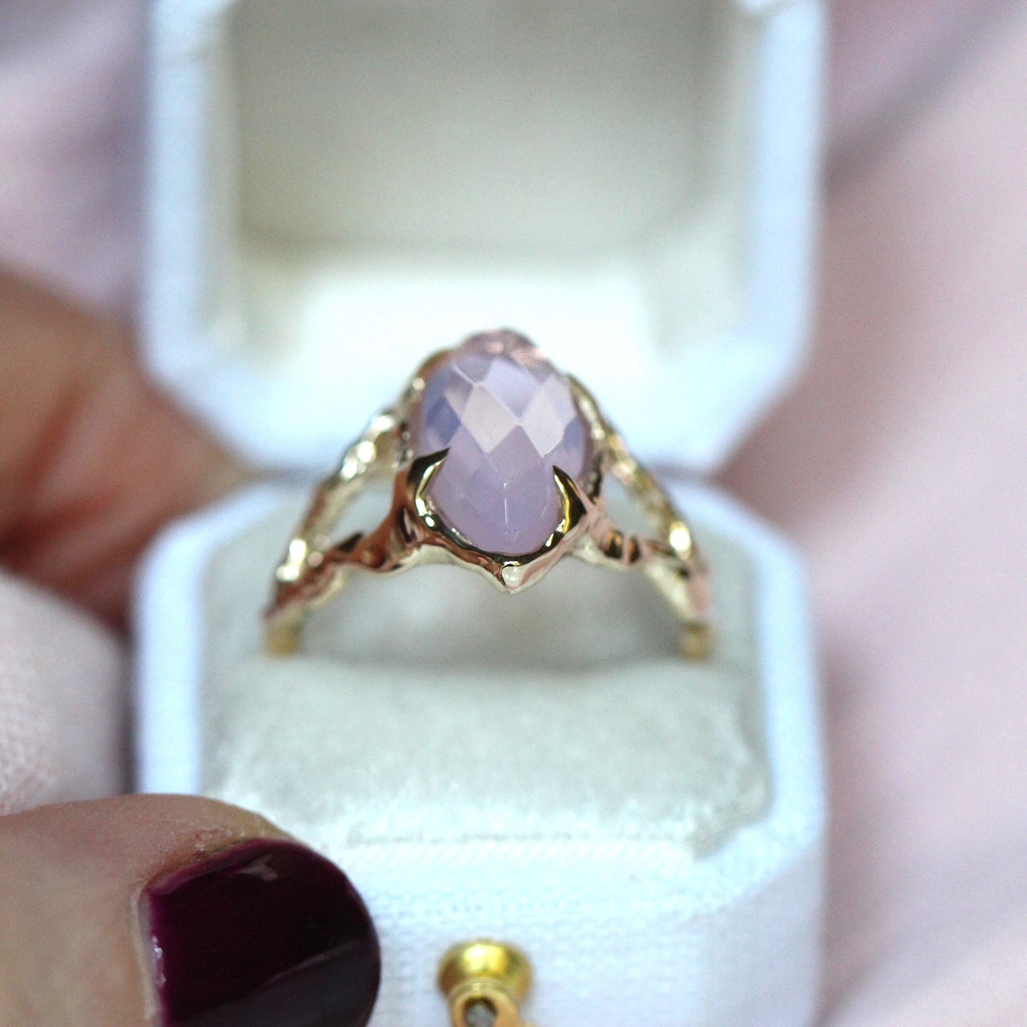 10K Lavender Quartz Split Shank Ring- OOAK