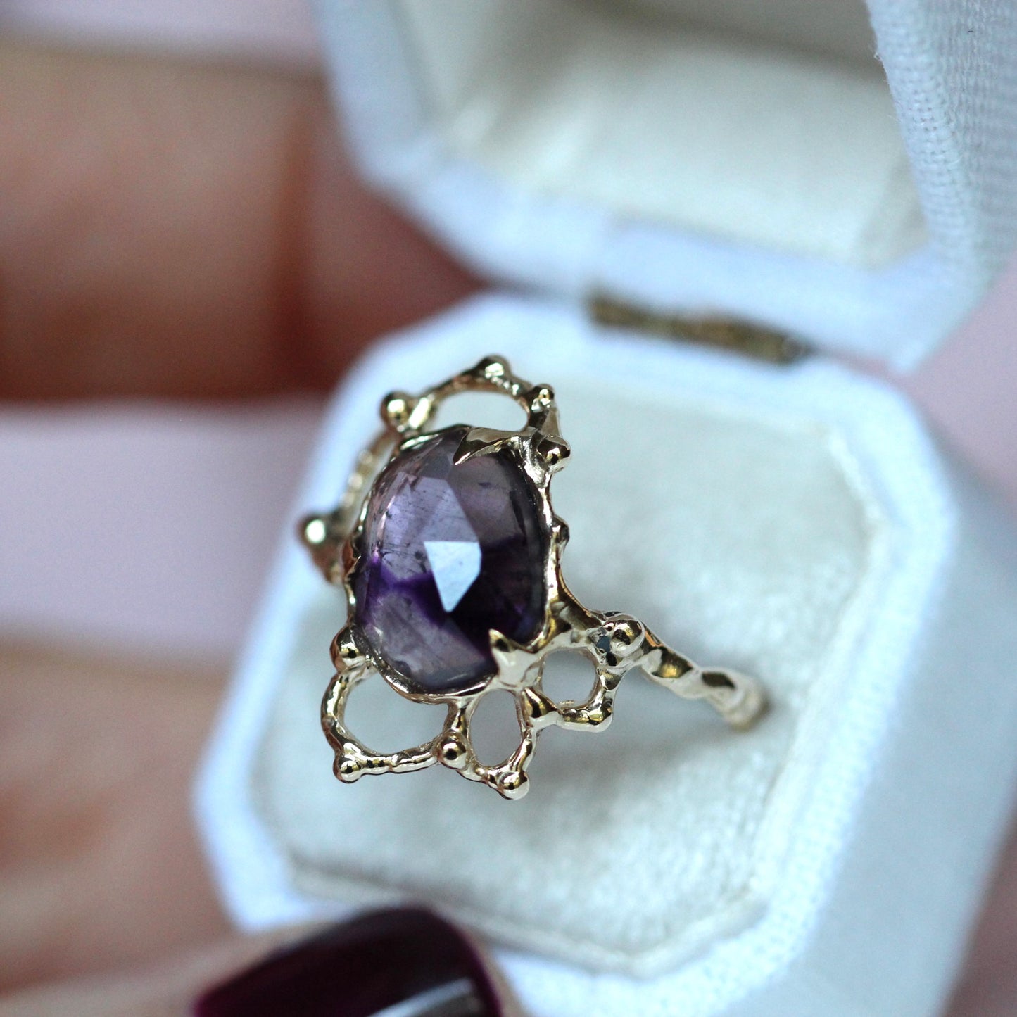 10K Lace Trapiche Amethyst Ring- OOAK