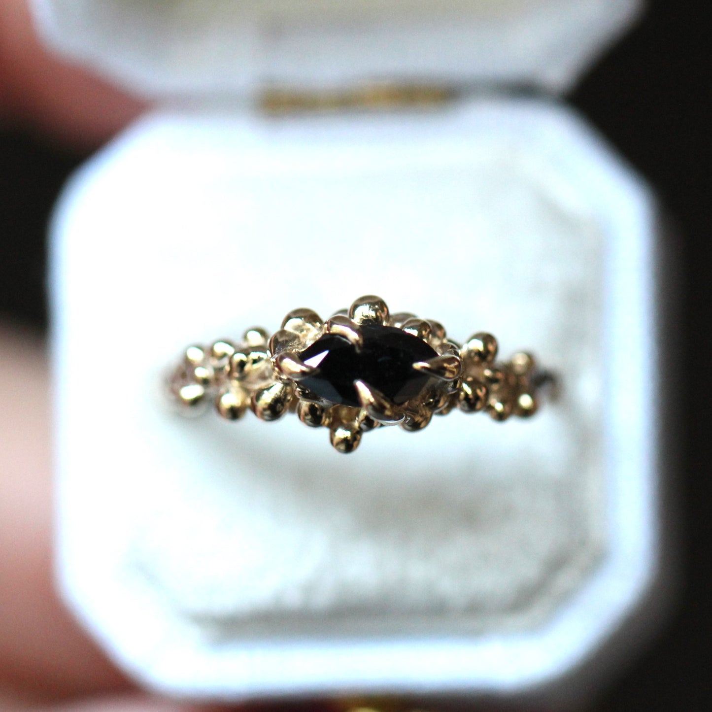 10K Gold Black Diamond Droplet Ring- OOAK