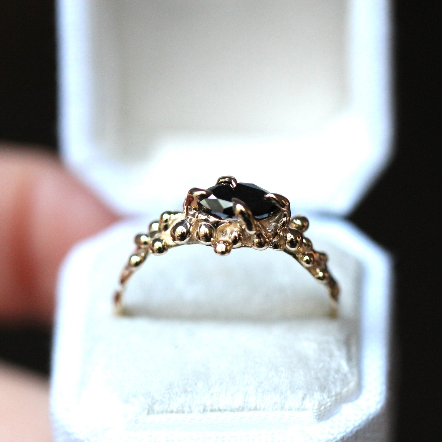 10K Gold Black Diamond Droplet Ring- OOAK