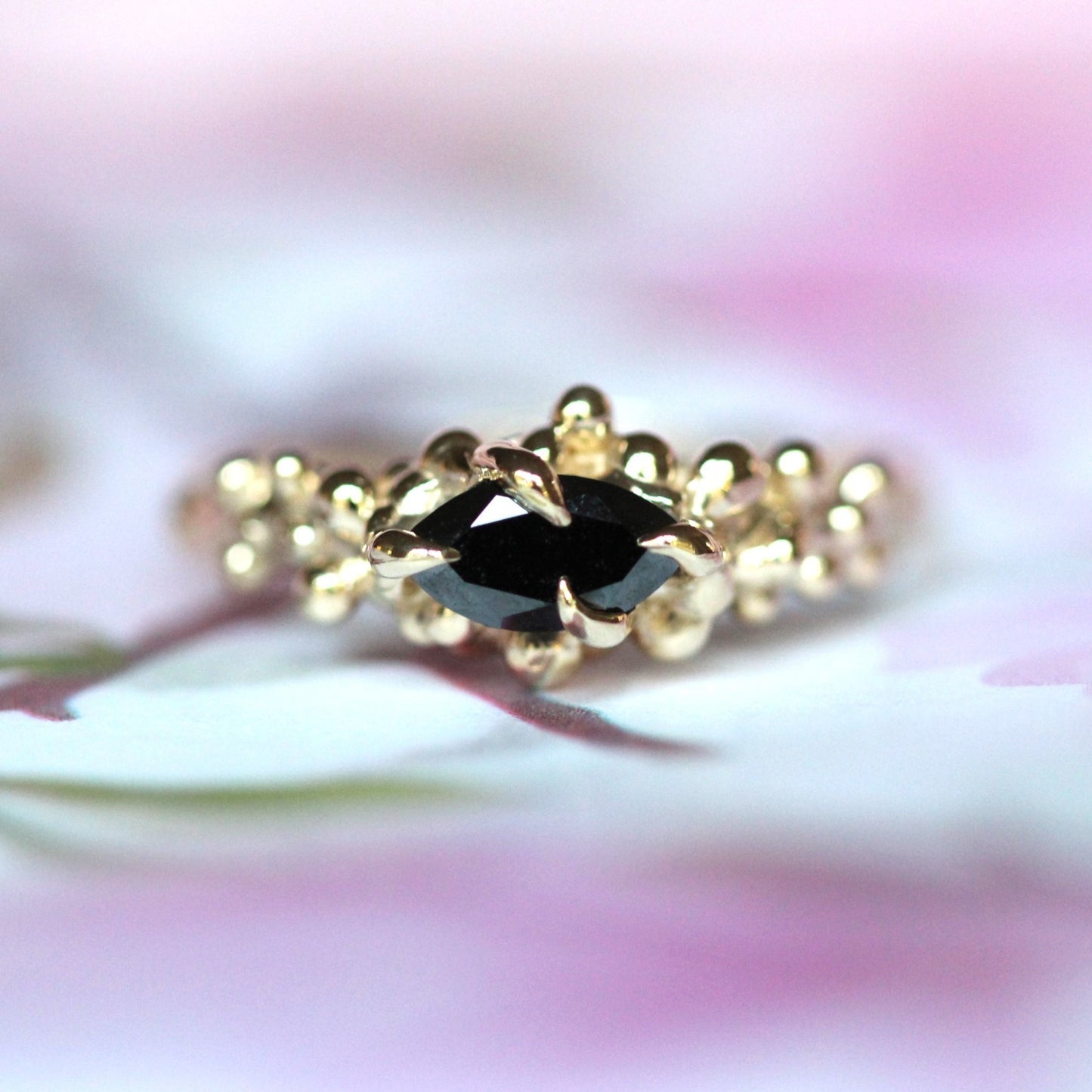 10K Gold Black Diamond Droplet Ring- OOAK