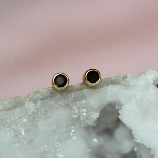 Tiny Black Diamond Bezel Studs