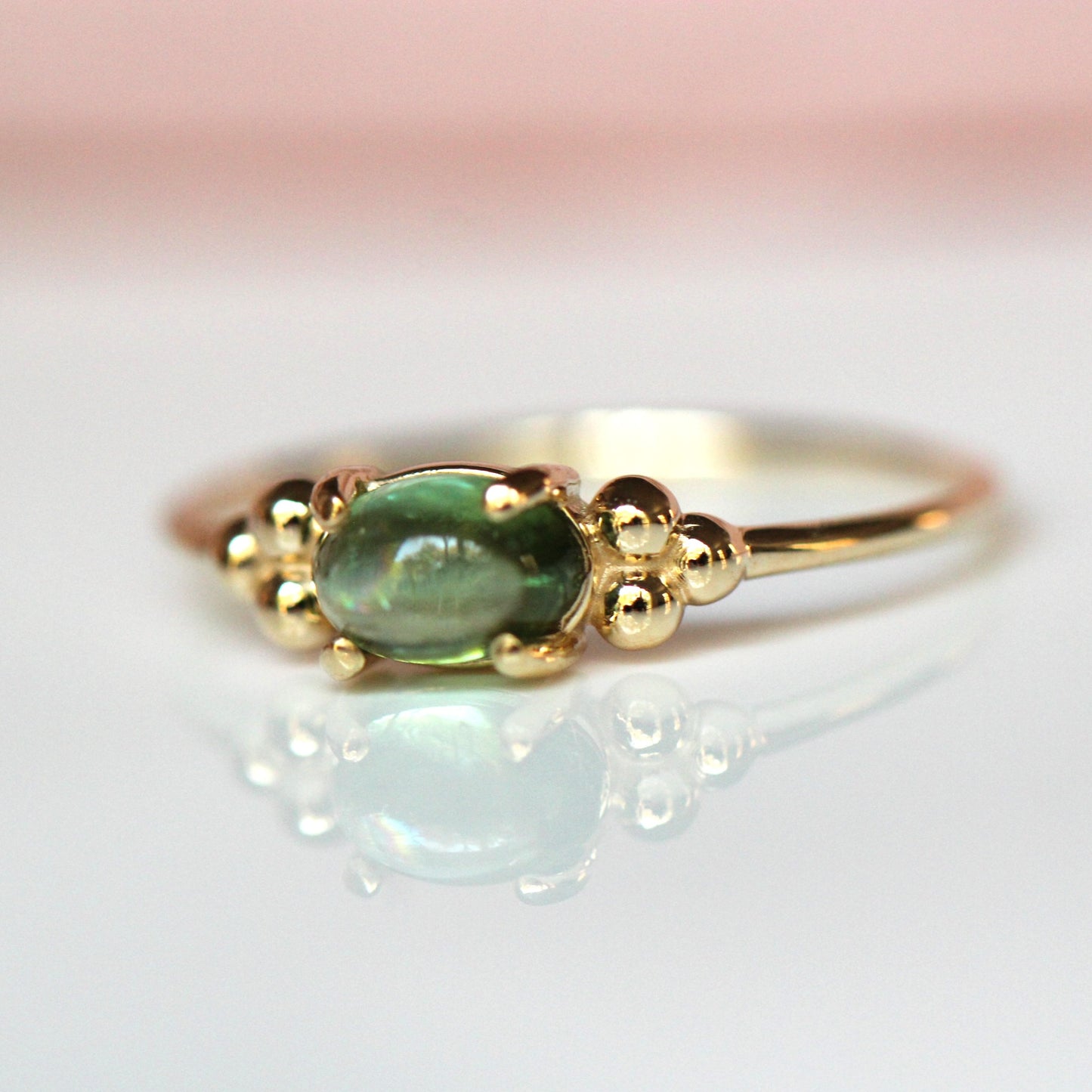 Green Tourmaline Triple Bead Ring