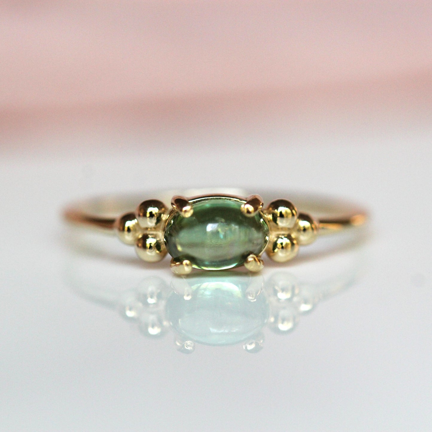 Green Tourmaline Triple Bead Ring