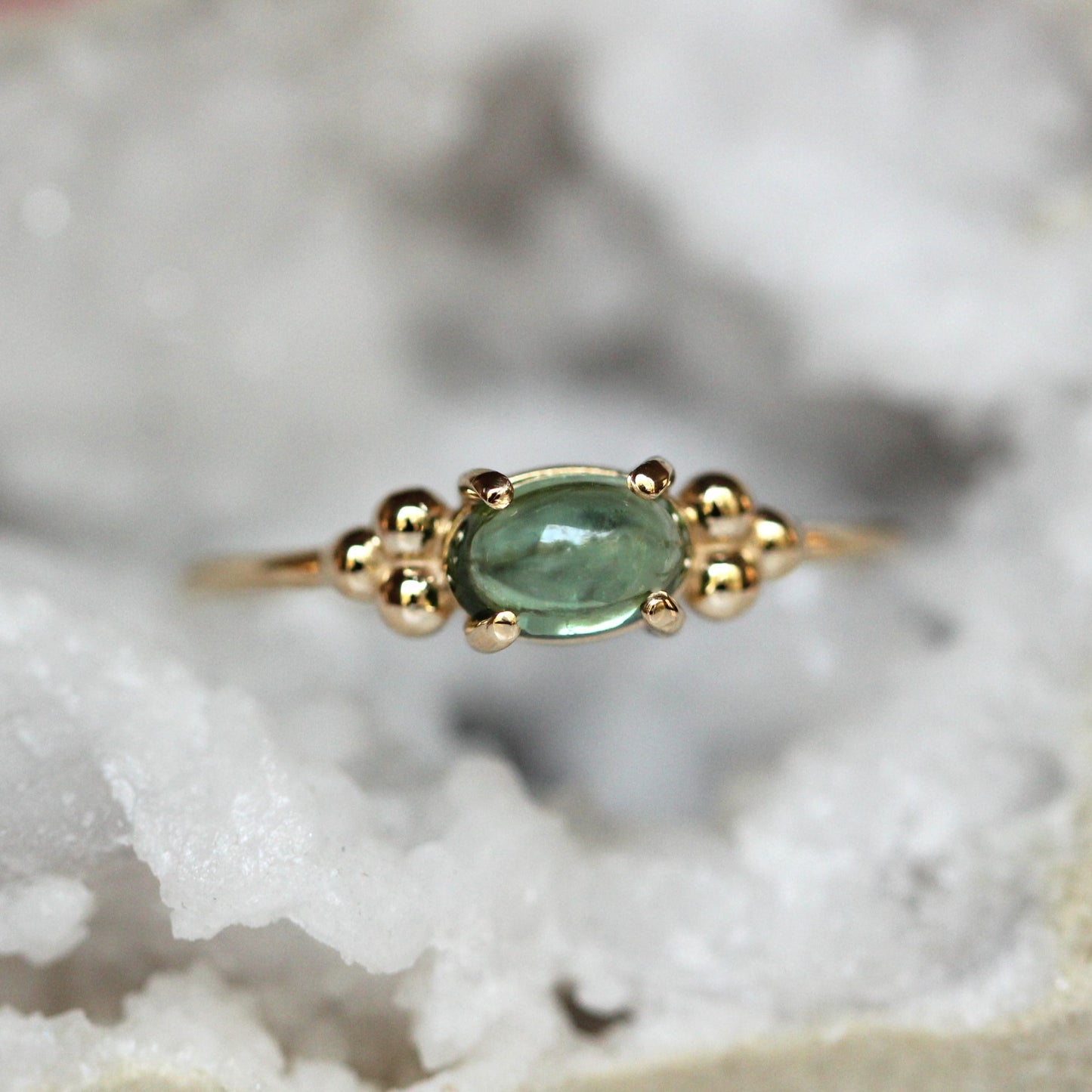 Green Tourmaline Triple Bead Ring