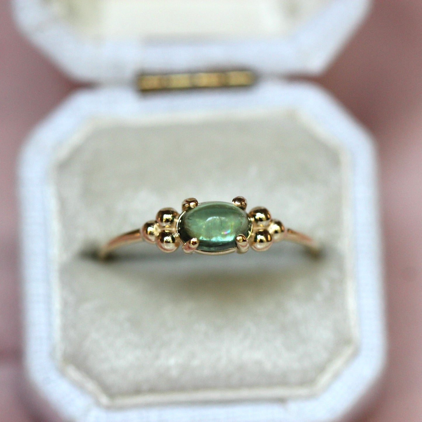 Green Tourmaline Triple Bead Ring