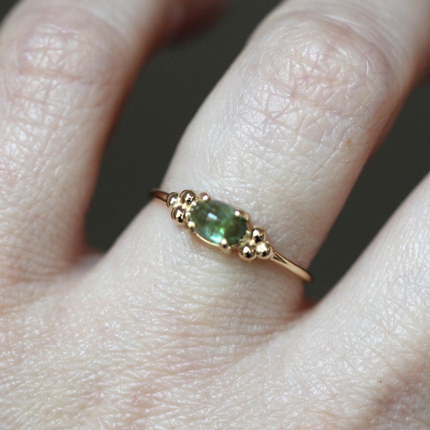 Green Tourmaline Triple Bead Ring