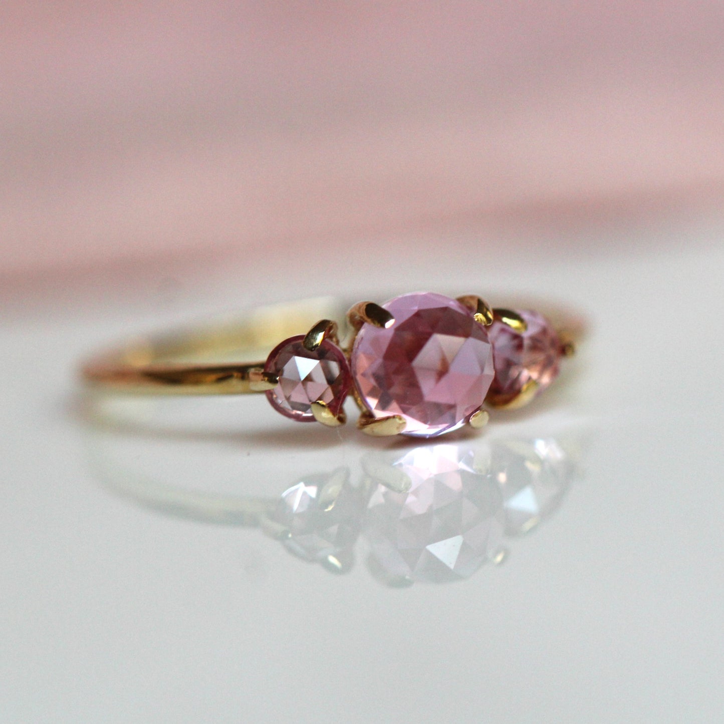 Pink Sapphire Trilogy Ring