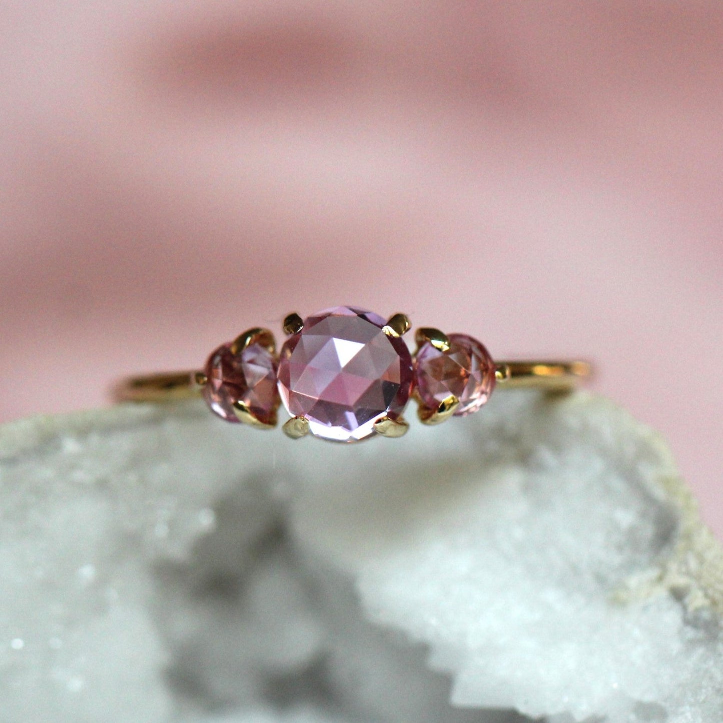 Pink Sapphire Trilogy Ring