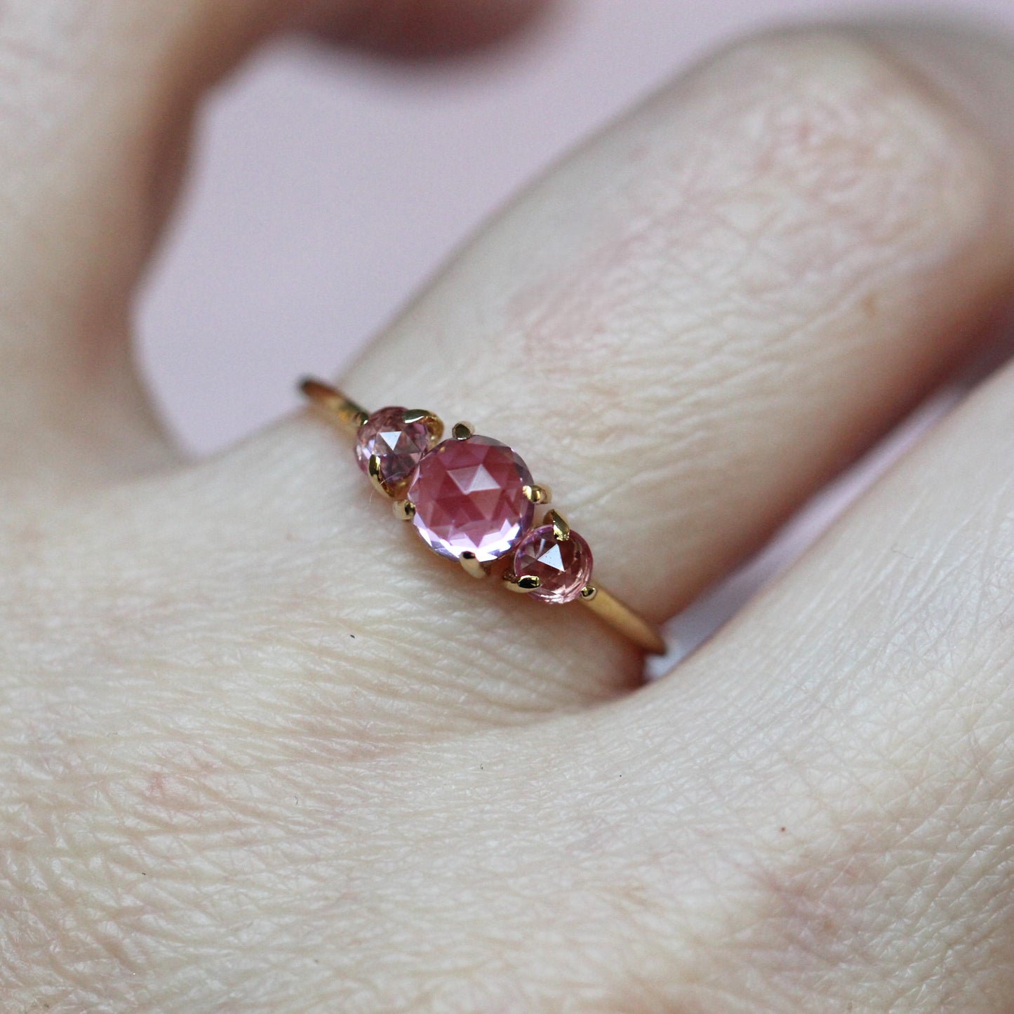 Pink Sapphire Trilogy Ring