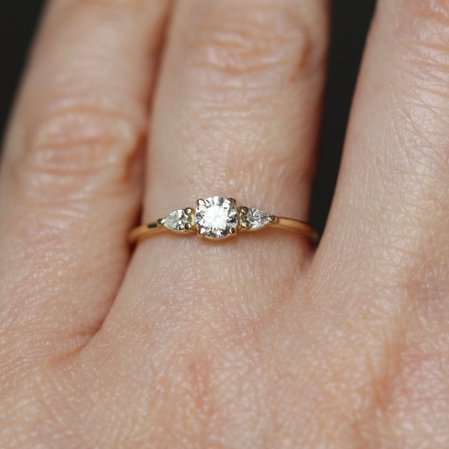 Diamond Ring with Side Pear Drops