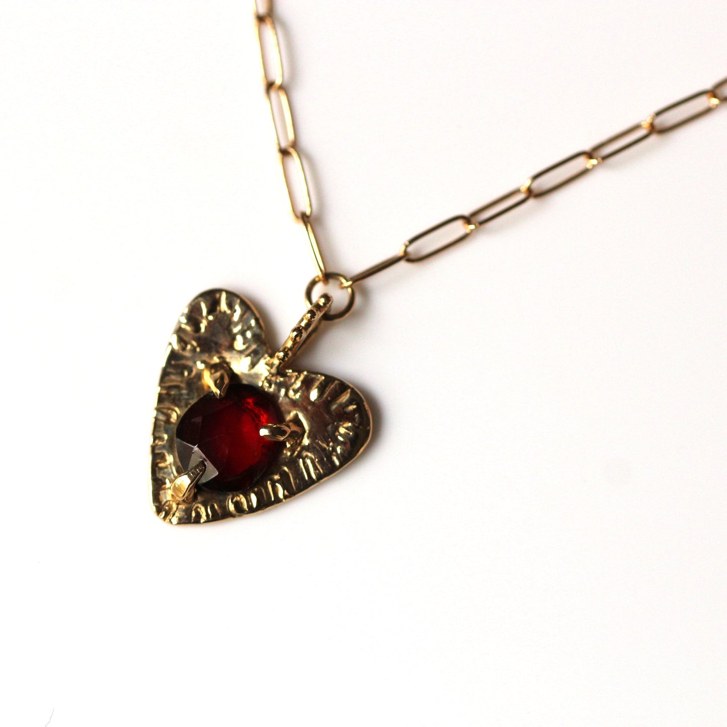 14K Heart Garnet Necklace- OOAK