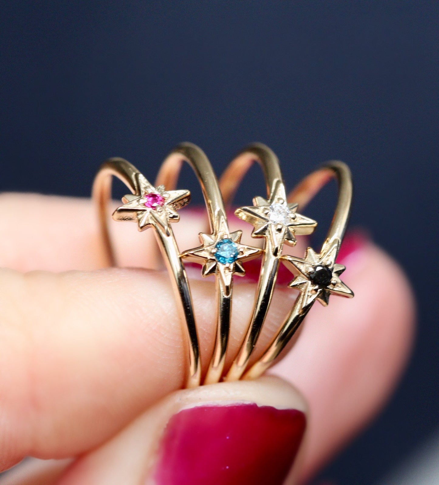 14K Gold Diamond Ring, "North Star" Ring, Astrology Ring, Engagement Ring, Ruby Ring, 10K, Dainty Ring, Star Jewelry, Solid Gold