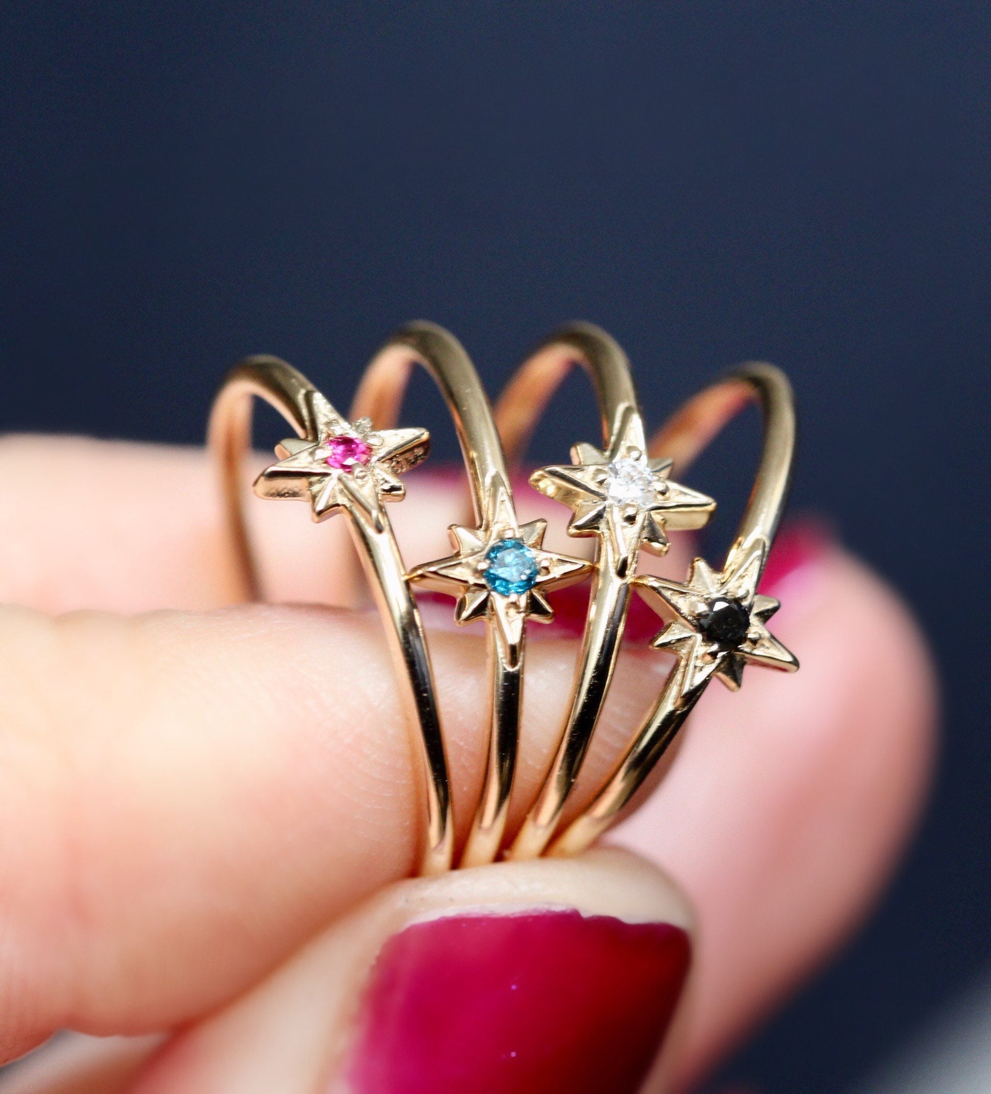 14K Gold Diamond Ring, "North Star" Ring, Astrology Ring, Engagement Ring, Ruby Ring, 10K, Dainty Ring, Star Jewelry, Solid Gold