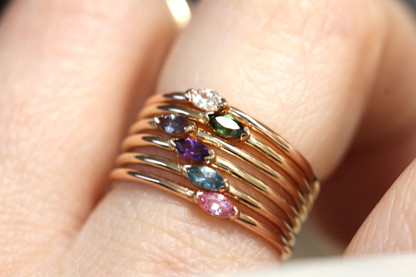 14K Gold Marquise Aquamarine Ring, "Wink" Ring, Stacking Ring, Midi Ring, 10K Promise Ring, Light Blue Stone, Aqua, Solid Gold Stacking Ring