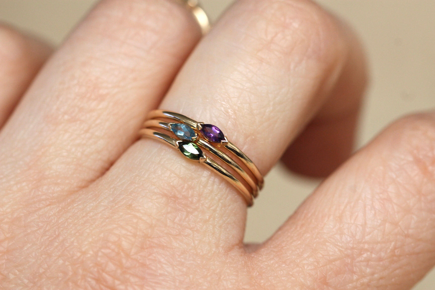 14K Gold Marquise Aquamarine Ring, "Wink" Ring, Stacking Ring, Midi Ring, 10K Promise Ring, Light Blue Stone, Aqua, Solid Gold Stacking Ring