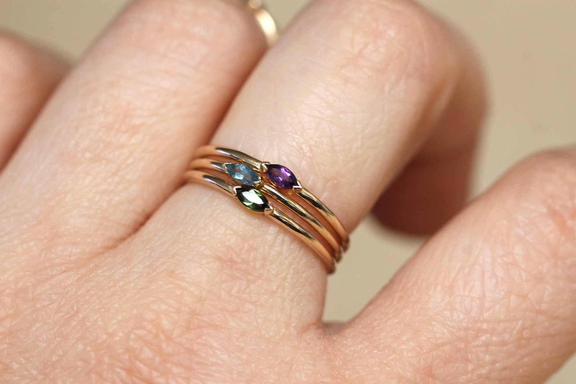 14K Gold Marquise Aquamarine Ring, "Wink" Ring, Stacking Ring, Midi Ring, 10K Promise Ring, Light Blue Stone, Aqua, Solid Gold Stacking Ring