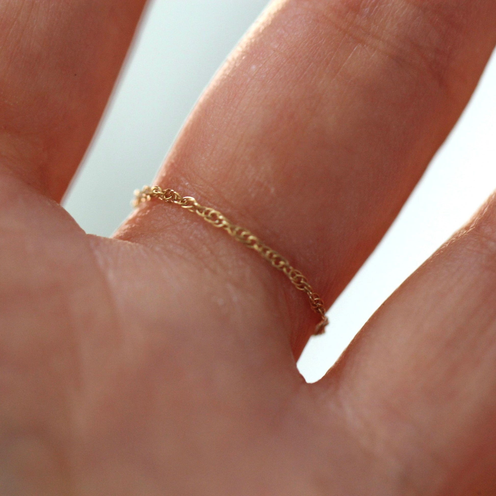 14K Gold Pearl Chain Ring, Solid Gold Chain Ring, Solid Gold Pearl Ring, White Pearl, June Birthstone, Rope Chain Ring, Dainty Chain Ring