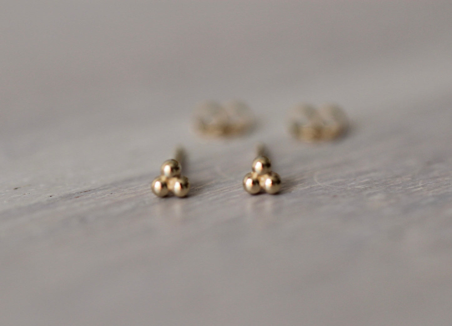 Solid 14K Gold Bead Studs, Triangle Studs, Three Dot Studs, Real Gold, Beaded Studs, Dot Studs, Triple Dot Studs, Solid Gold, Bead Stud